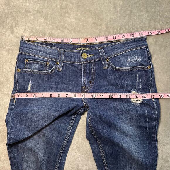 Levi’s 524 Too Superlow Jeans Women 3M Blue Stretch Dark Wash Denim Distressed - Picture 7 of 15